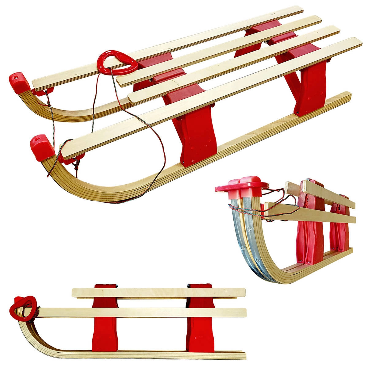 MIHIMO Kinderschlitten aus Holz ökologischem Lack lackiert ROT
