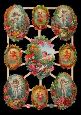 Ernst Freihoff Papierwarenvertriebsges Glanzbilder - 9 Bilder mit Engeln und Blumen
