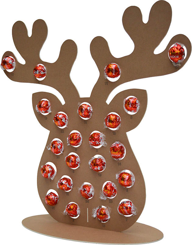 VKF Renzel Adventskalender zum Befüllen - Rentier aus stabilem Karton - für runde Schokokugeln - nachhaltig 75.0009.19