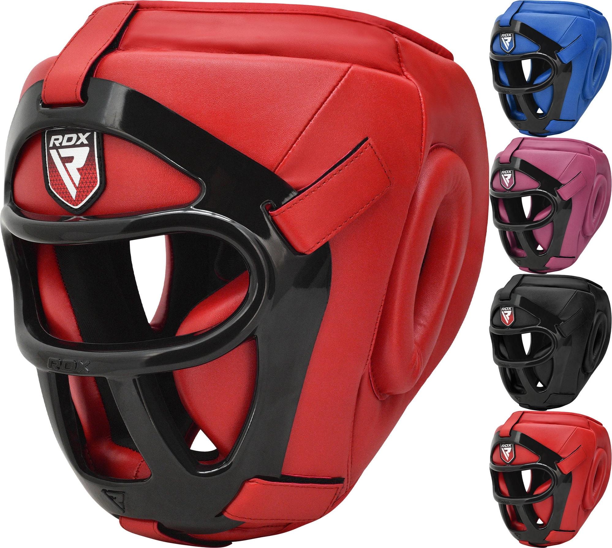RDX Kopfschutz Boxen Gitter, Maya Hide Leder, MMA Kickboxen Kampfsport Thaiboxen Gesichtsschutz, Boxhelm Nasenschutz Muay Thai Taekwondo, Kopfschützer Training Head Guard Boxing Sparring Manner Damen HGR-T1FR-L