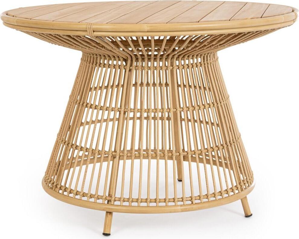 Tisch Adelma 110 x 110 x 75 cm Aluminium Kunstfaser Teak Rattanoptik Natur