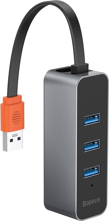 Baseus 3x USB 3.2 Gen 1 HUB / externý sieťový adaptér Sieťová karta USB 3.2 Gen 1 1000Mbps Gigabit Ethernet šedá