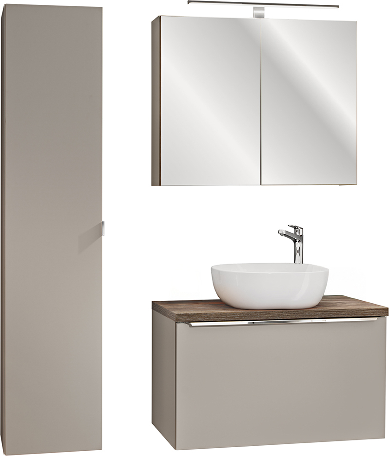 Petits-meubles Set aus Einzelwaschtisch 80cm Säule und Wandschrank Éros Taupe