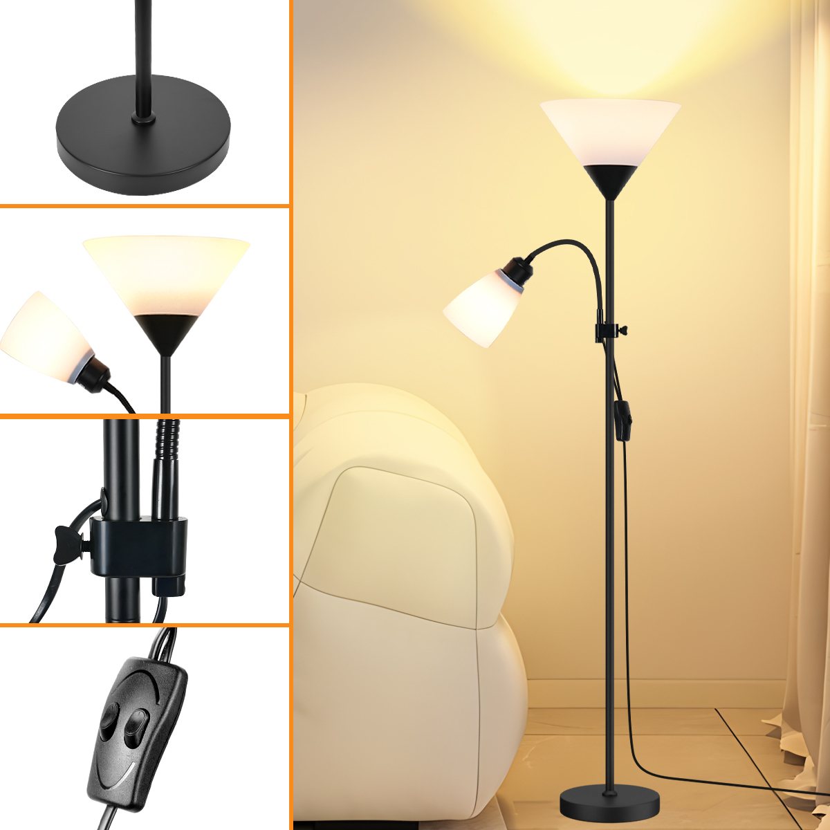 led stehleuchte mit 2 lampenk�pfe