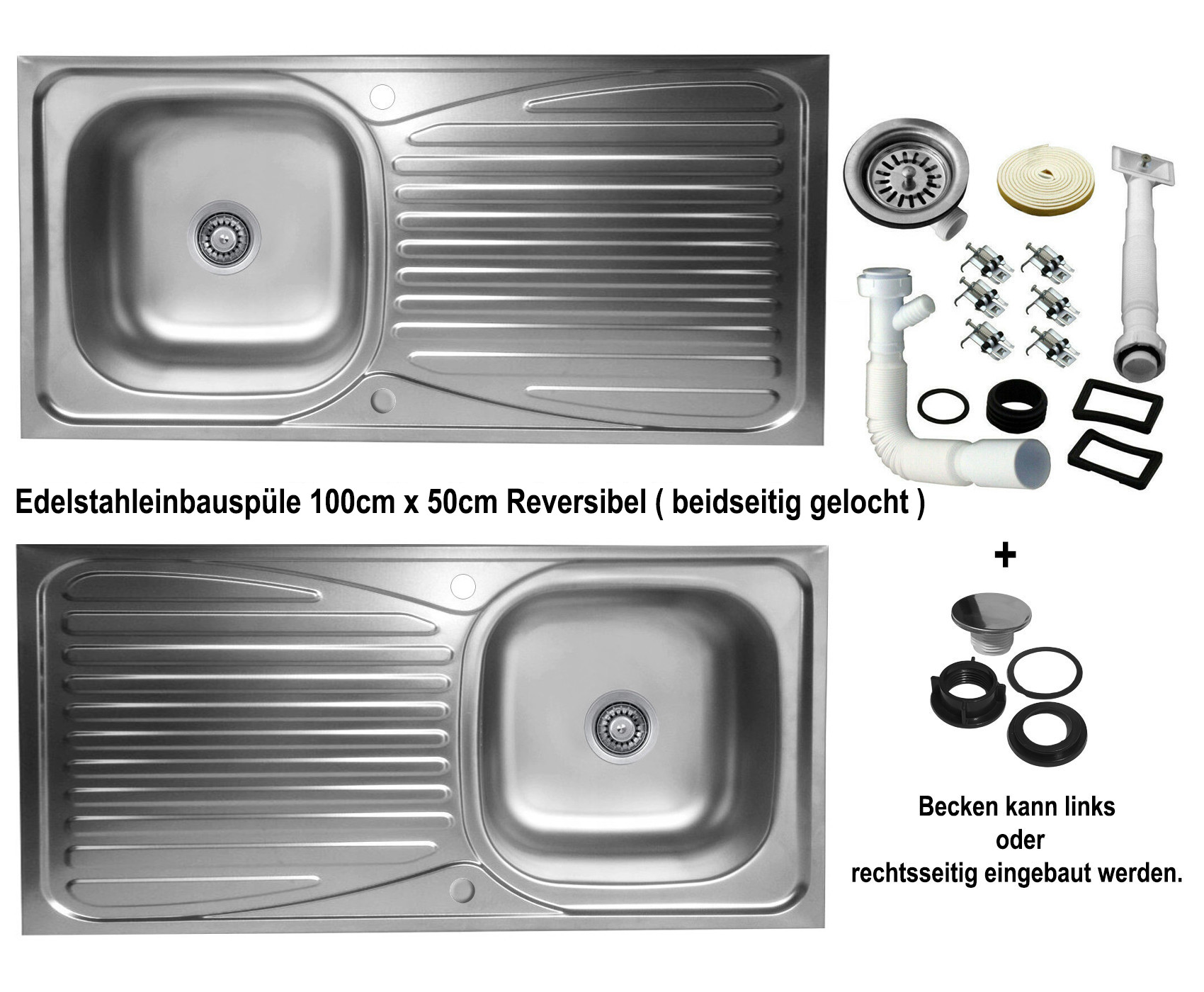 Edelstahl Küchenspüle Küche Einbauspüle Spüle Spülbecken 100 x 50 inkl Zubehör 