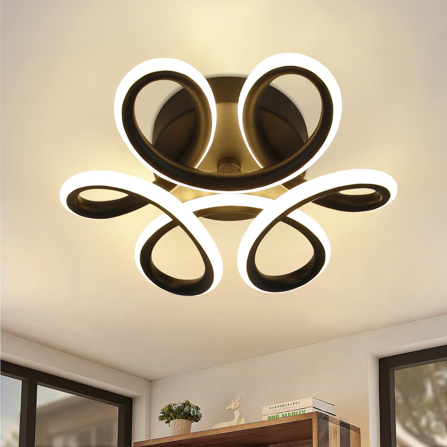 ZMH Lampada da soffitto LED Dimmerabile - Nero Soggiorno Lampada 80cm Soggiorno 78W Moderna Camera da letto Lampada da camera da letto Illuminazione a