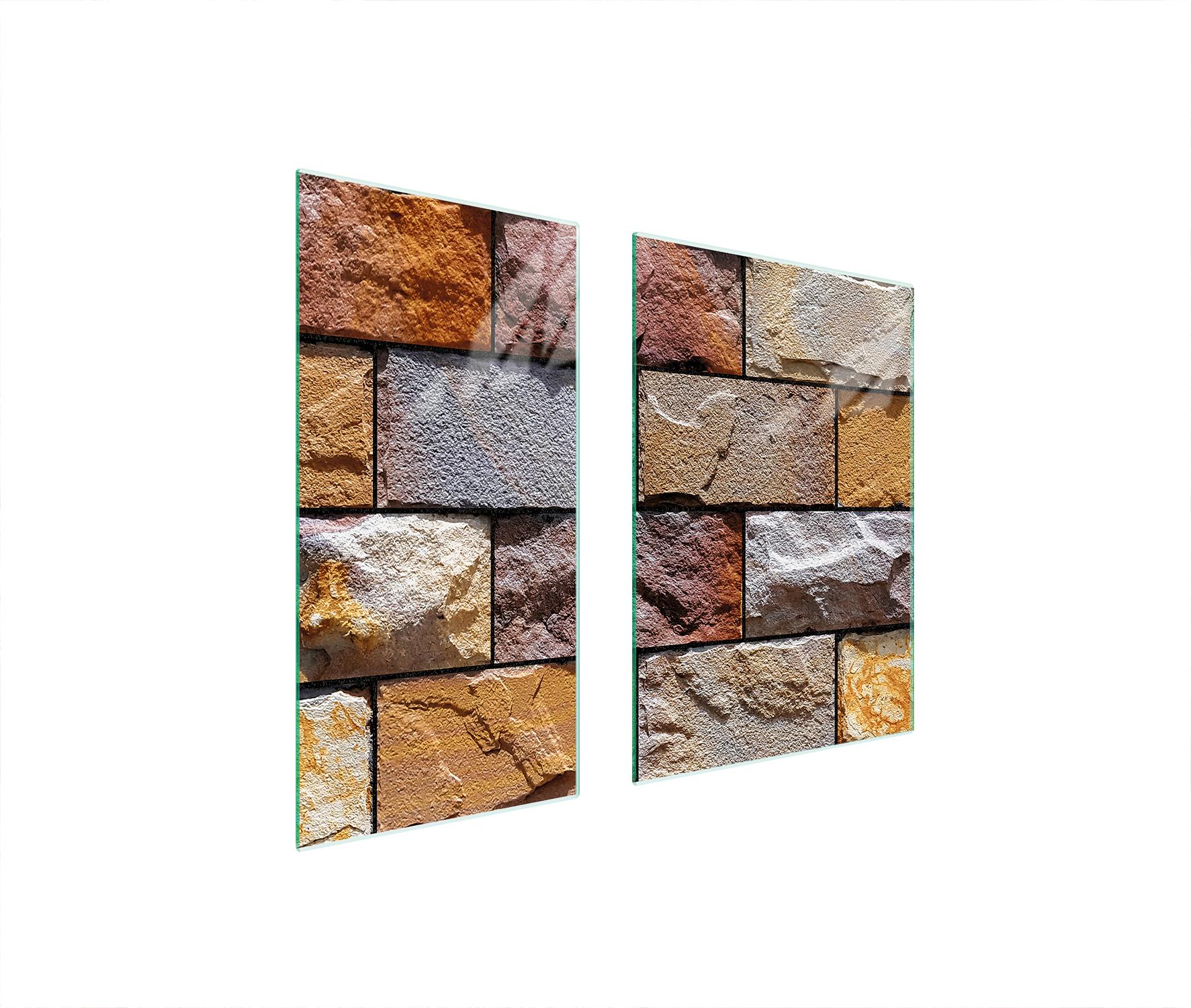 TMK ArtDeko Herdabdeckplatten 2 teilig 75x52 Glaskeramikkochfeld Abdeckung Glas Schneidebrett Ziegel Bunt