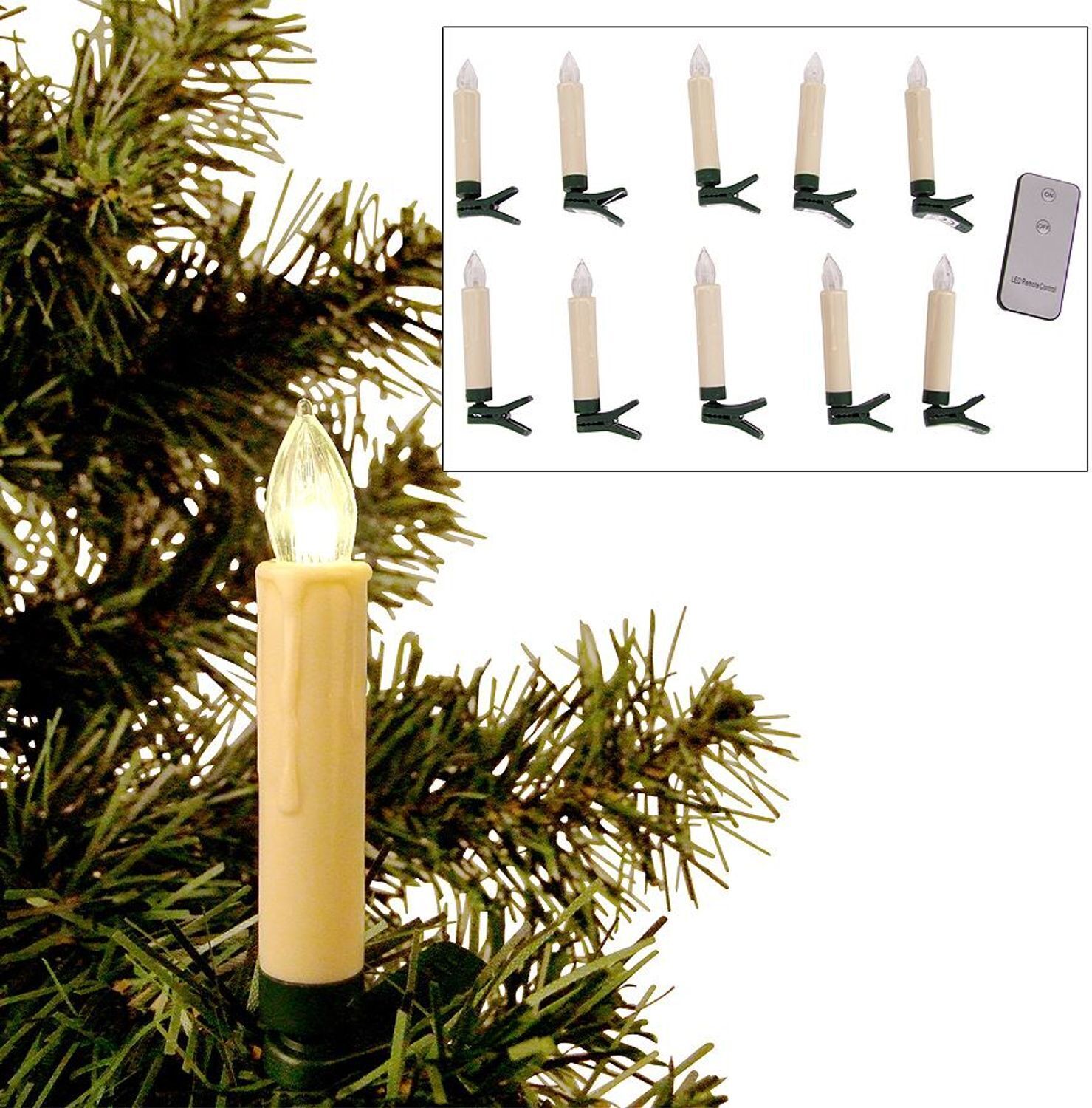 Buri LED Weihnachtsbaumkerzen 10er-Set Christbaumkerzen kabellos Baumbeleuchtung 02859
