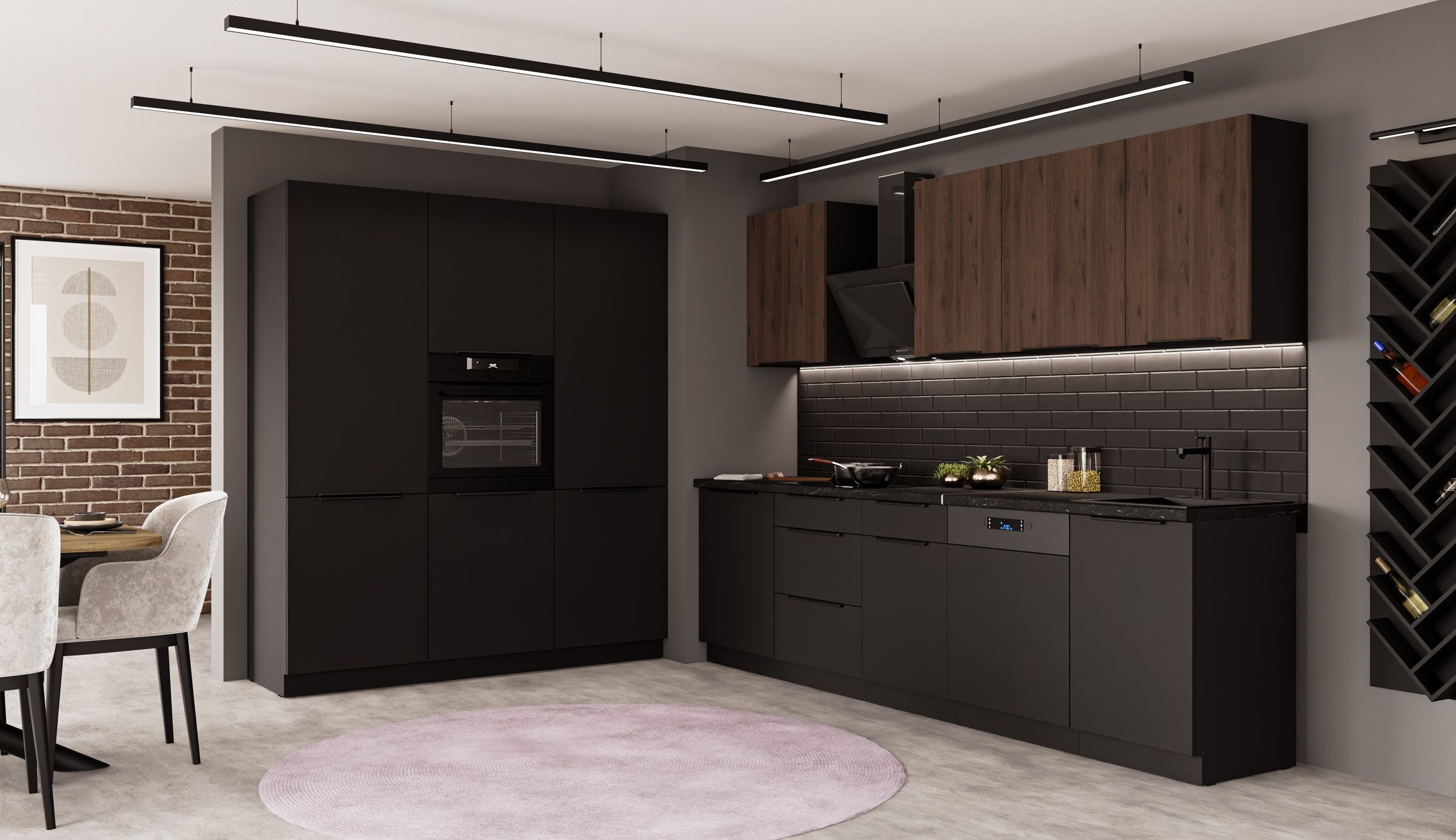 Küchenpreis-Bombe Küche SIENA + MONZA 280 + 180 cm Küchenzeile Küchenblock Einbauküche Nussbaum Okapi + Schwarz matt