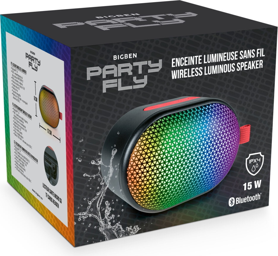 Bigben Interactive FLY, 15 W, Bezdrôtový, Párty reproduktor, Čierna, Odolné voči obliatiu, Multi