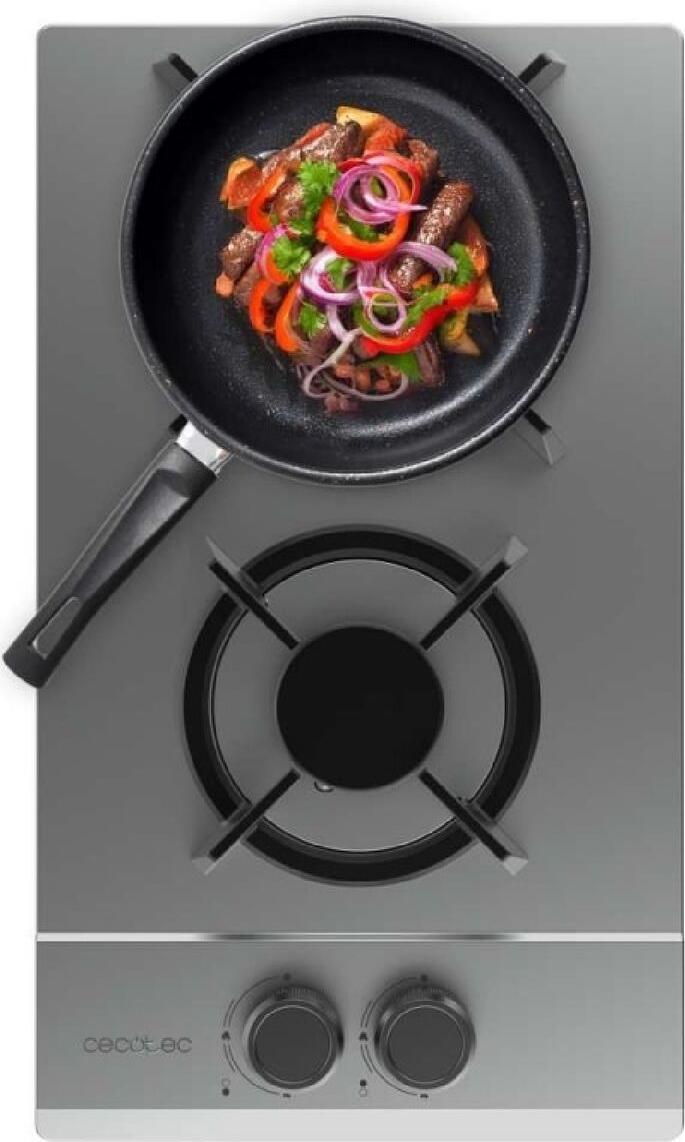 Cecotec Placa de Gas Butan a zemný plyn 2 horáky Bolero Squad G 2200S Inox. 5250W, nerezová oceľ, jednoduché liatinové grily, WOK trojitý horák, elektrické zapaľovanie, bezpečnostný systém