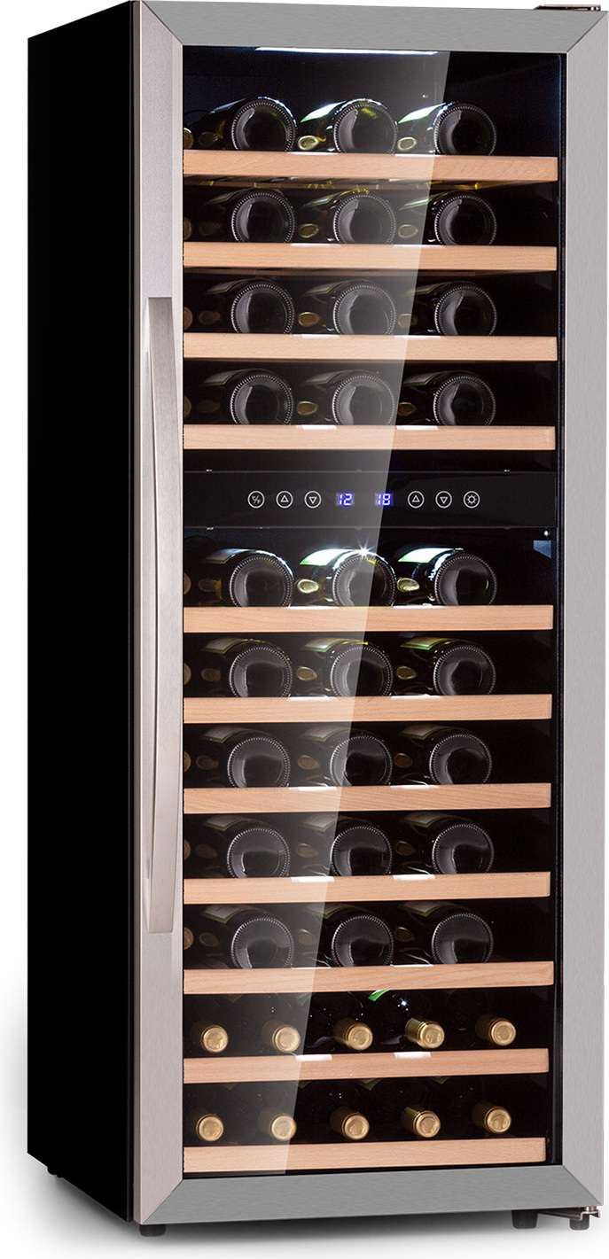 Klarstein Weinkühlschrank, Getränkekühlschrank Schmal, Kühlschrank mit Glastür, Getränkekühlschränke Freistehend, Weinkühlschrank Klein, Weinkühlschränke 2 Zonen, LED-Beleuchtung, 5-18 °C, 73 Flaschen 35