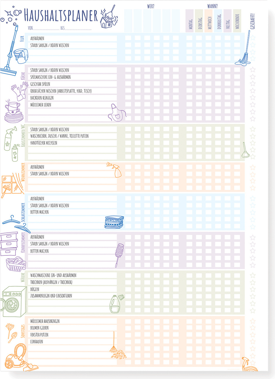 KALO UG (haftungsbeschränkt) Friendly Fox Haushaltsplaner Familie mit Aufgaben - Aufgabenplaner für Haushalt Familie WG - Planungsblock Putzplan für den haushaltsplaner familie mit aufgaben - Wochenplaner