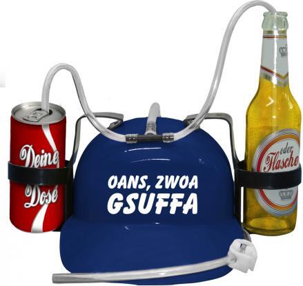HSK Trinkhelm Spaßhelm mit Printmotiv - OANS ZWOA GSUFFA - 51609 Color - blau