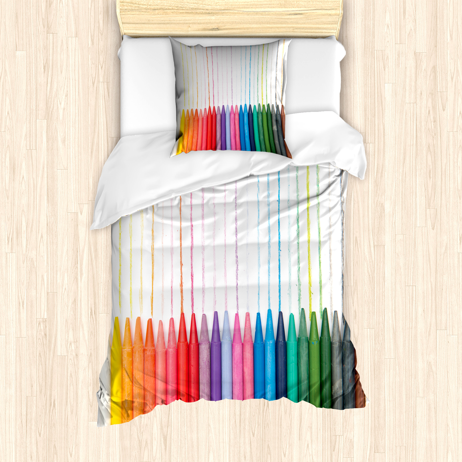 KOZMOS TEKSTL VE GER DÖNÜÜM SANAY TCARET LMTED RKET ABAKUHAUS Wachsmalstift Bettbezug Set für Einzelbetten, Farbskala von Paint Craft, Milbensicher Allergiker geeignet mit Kissenbezug, 135 cm x 200 cm - 80 x 80 cm, Mehrfarbig nevde_98325_135x200_de