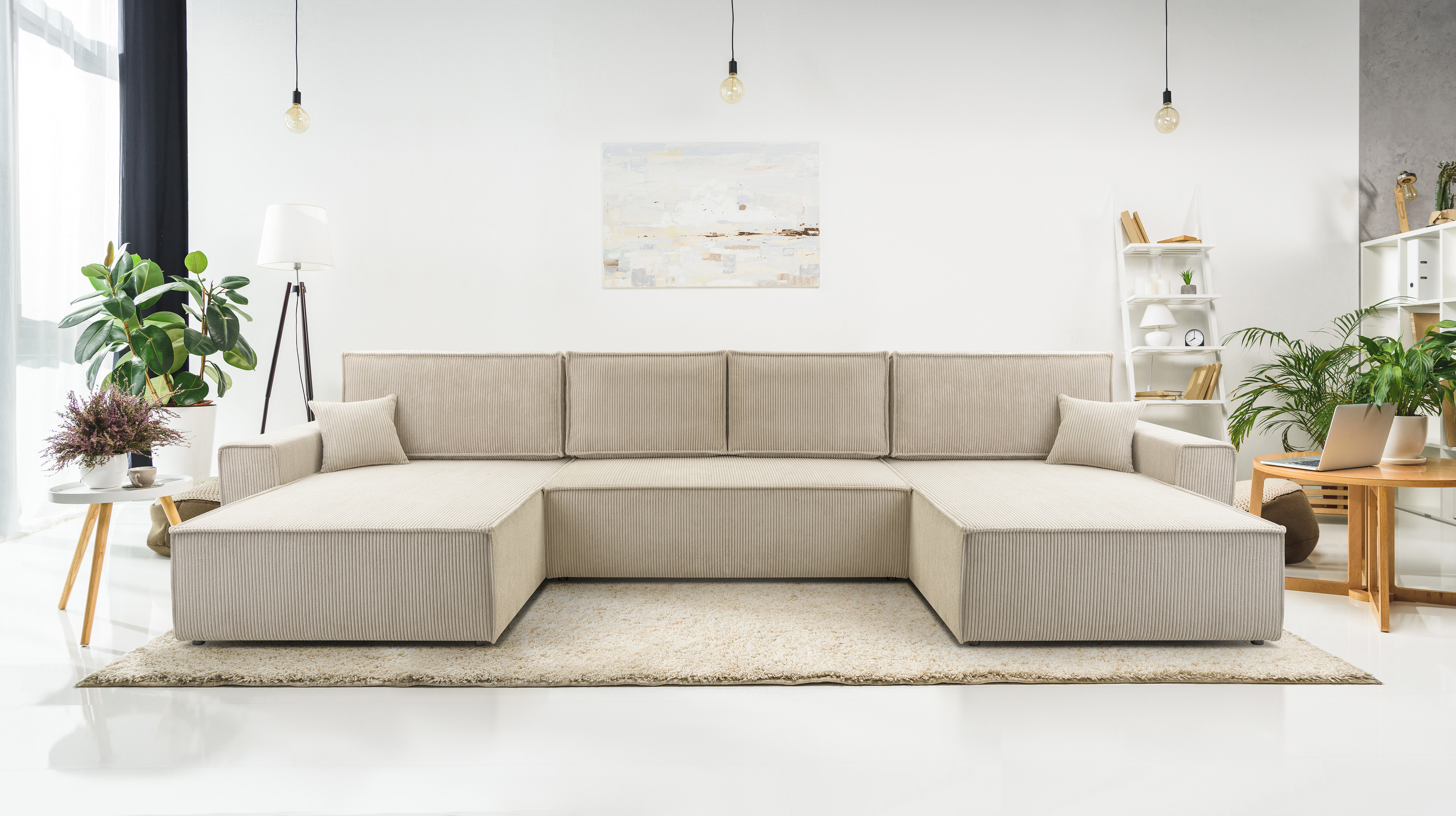 AX LIVING Sofa U Form mit Schlaffunktion Cedria Wohnlandschaft 389cm 