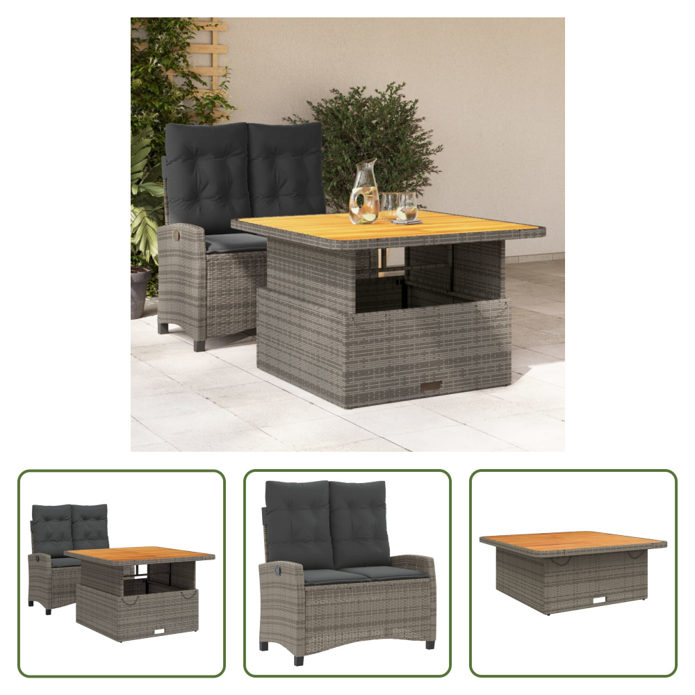The Living Store 2-dielny záhradný jedálenský set s vankúšmi sivý polyratan
