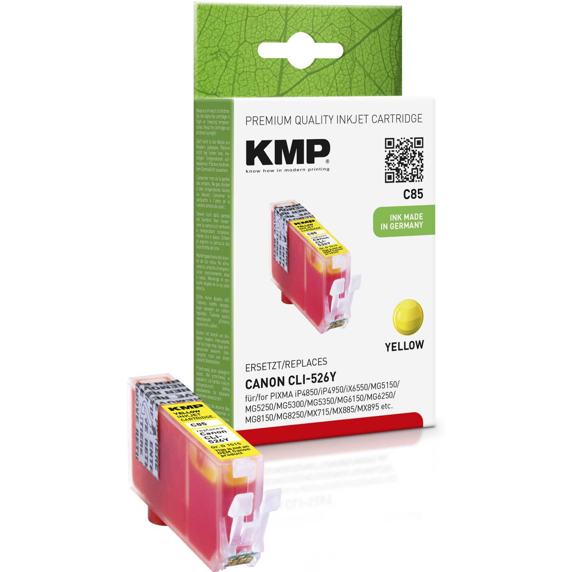 KMP C85 - Tinte auf Pigmentbasis - Gelb - Canon Pixma IP 4850 - IP 4950 - IX 6550 - MG 5240 - MG 5250 - MG 5340 - MG 5350 - MG 6150 - MG 6250 - MG... - 1 Stück(e) - Tintenstrahldrucker - Box