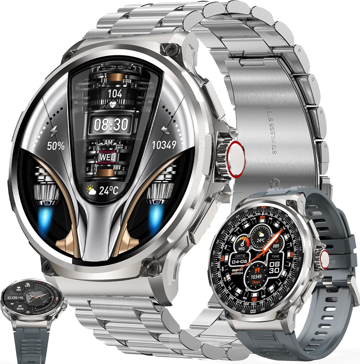 Smartwatch muži s funkciou telefónu, 1,85" AMOLED okrúhly veľký displej s hovormi Fitness hodinky Monitor srdcového tepu Monitor spánku Android IOS