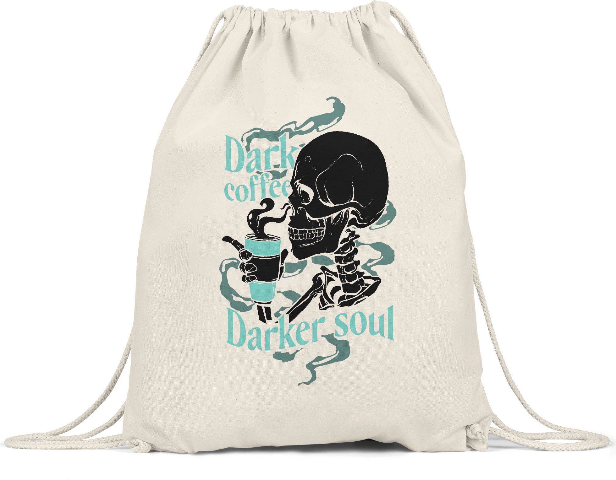 Hey!Print Dark Coffee Darker Soul Turnbeutel Gymsack Kaffeeliebhaber Kaffeliebhaber Caffe Latte Cappuccino Morgens Pessimist HP-1864-TB-Natur