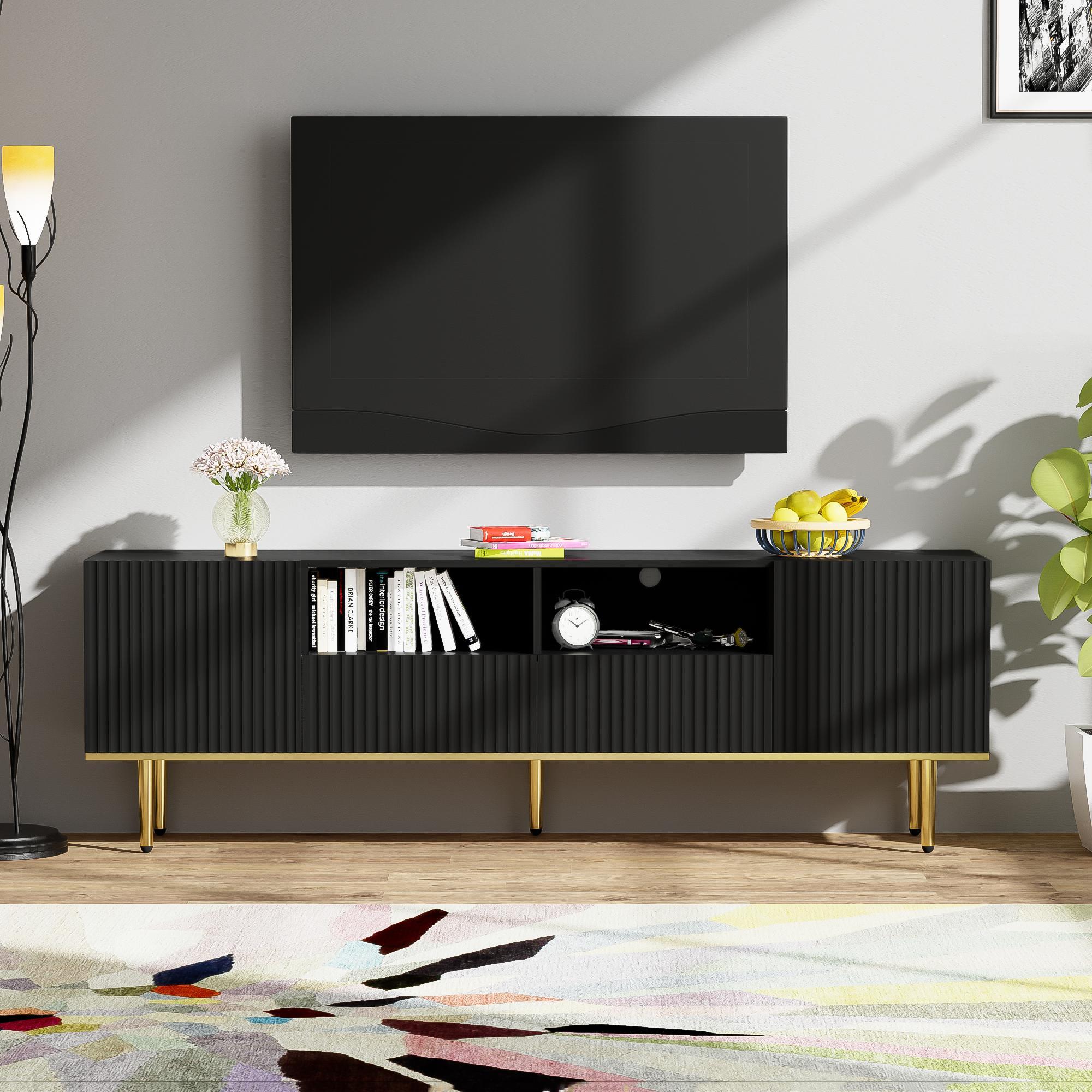 Sweiko Moderner TV-Schrank, TV-Möbel mit goldenen Füßen und goldenem Rand
