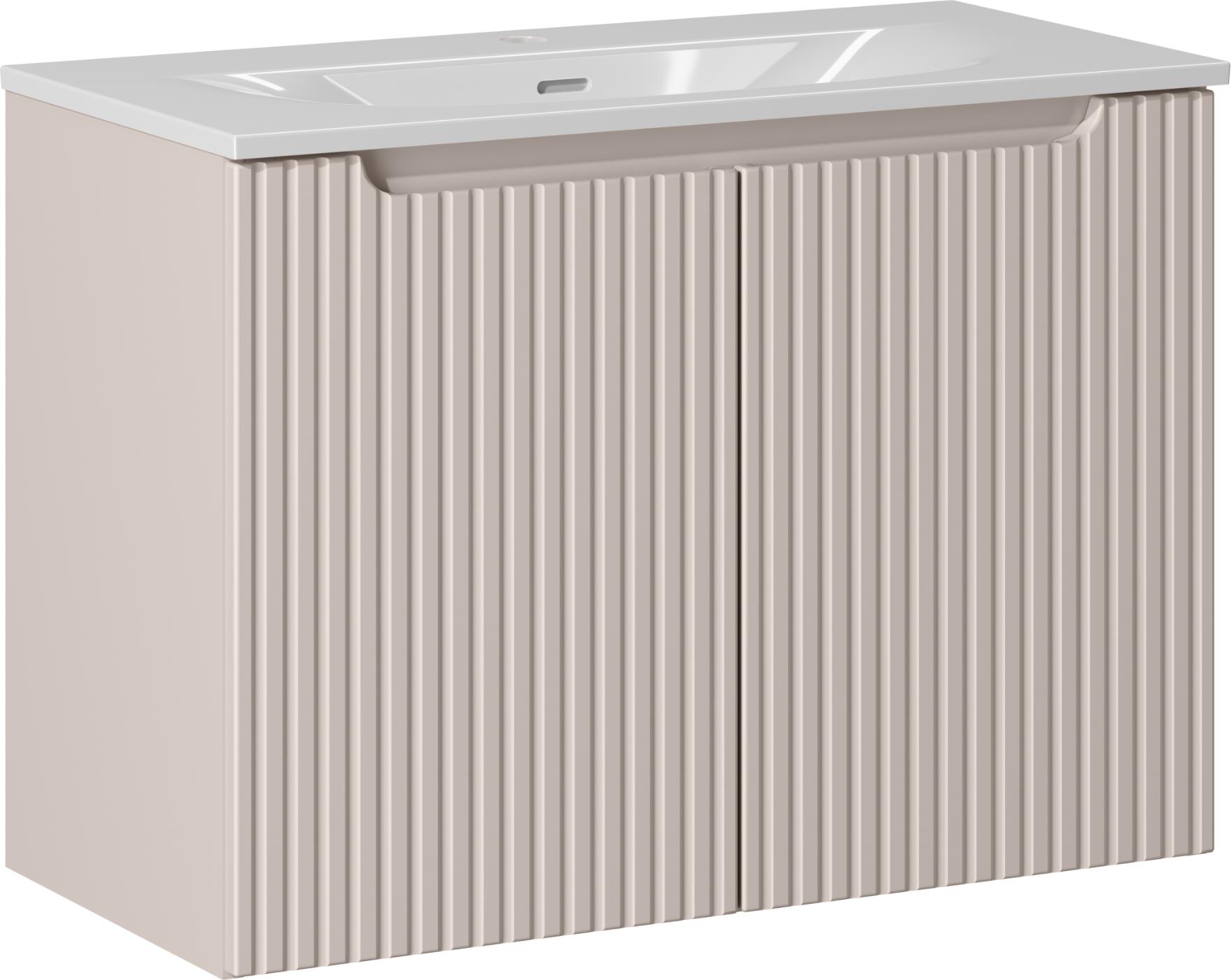 Badezimmerschrank 80 Cm Cashmere Mit Geriffeltem Keramikwaschbecken