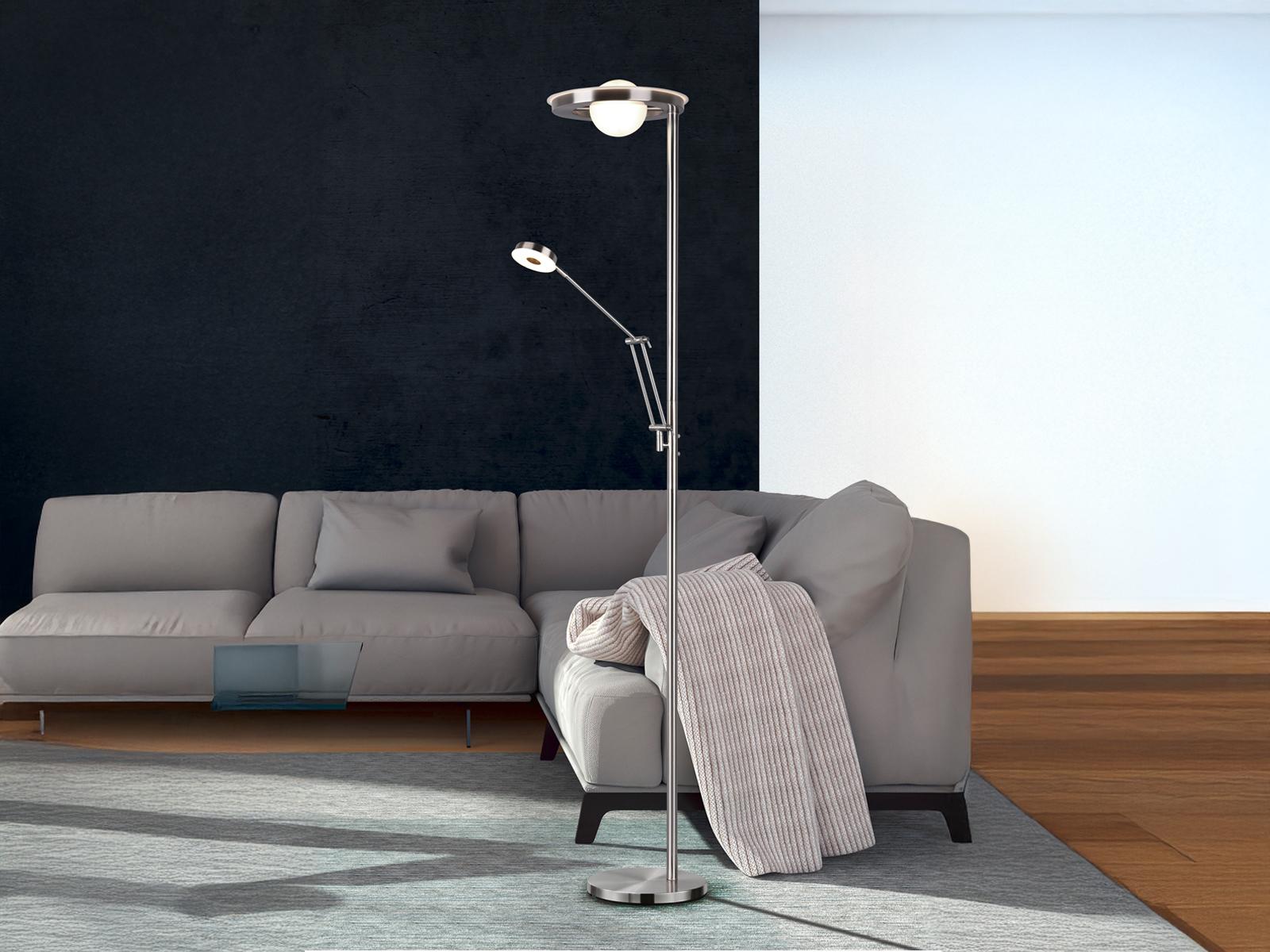 TRIO LED Deckenfluter mit Leselampe Silber verstellbar dimmbar Stehlampen Wohnzimmer 424210307