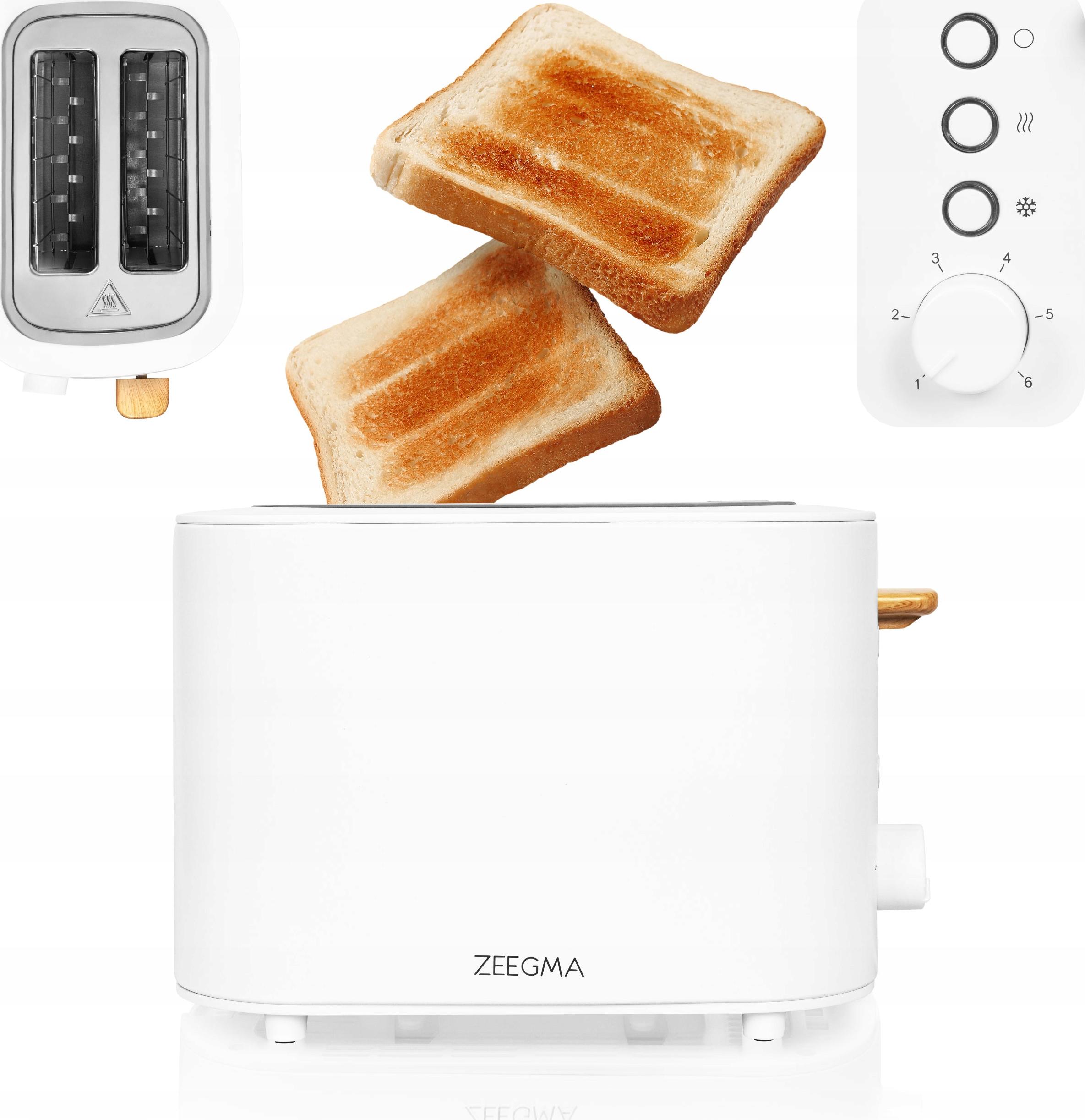 Zeegma Tostee 2 Scheiben Toaster, Leistung 820 W, Auftau-, Aufwärm- und Stoppmodus, Krümelfach, Zeitsteuerung, Edelstahlgehäuse - Weiß ZE-TOSTEE WOOD WHITE