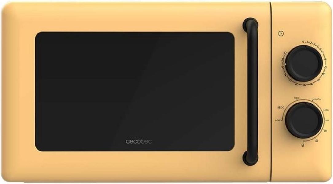 Mechanická mikrovlnná rúra Cecotec s grilom de 20L Proclean 3110 Yellow. 700W na 6 úrovniach a gril de 800W, režim rozmrazovania, signál konca varenia, vnútorné osvetlenie, 30min časovač, žltý dizajn