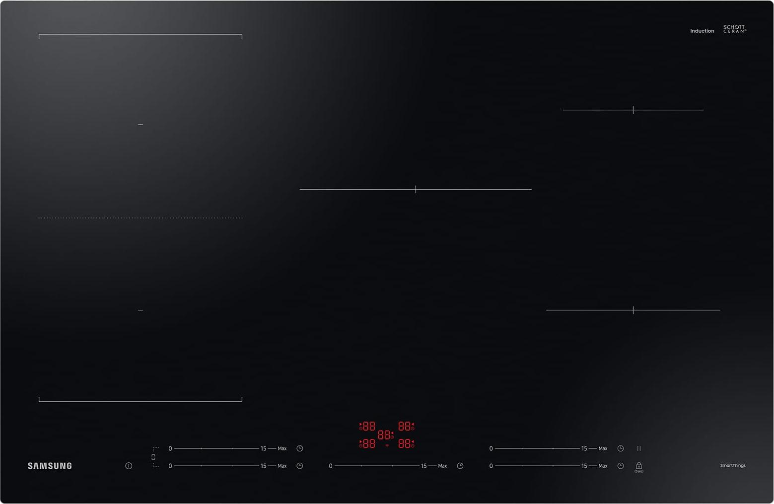 Samsung NZ85C5047FK/U1, Čierna, Vstavaný, 80 cm, Indukčná varná doska so zónami, Sklo, 5 zone(s)