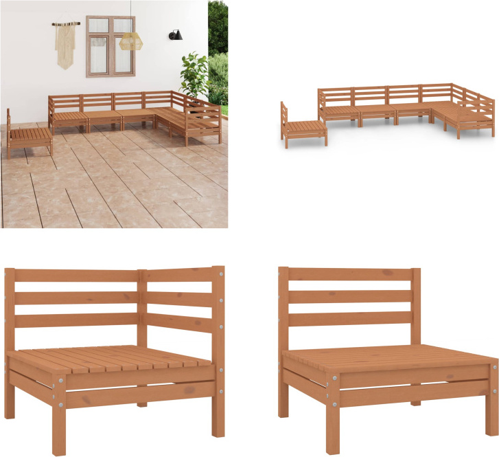 vidaXL 7-dielna záhradná obývacia súprava z masívneho dreva borovice medovo hnedá - záhradná obývacia súprava - vonkajšia obývacia súprava - drevená pohovka - drevená záhradná pohovka