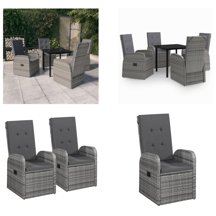 vidaXL 5-dielny záhradný jedálenský set s vankúšmi sivý - Záhradný jedálenský set - Záhradné jedálenské sety - Záhradný set nábytku - Záhradný set nábytku
