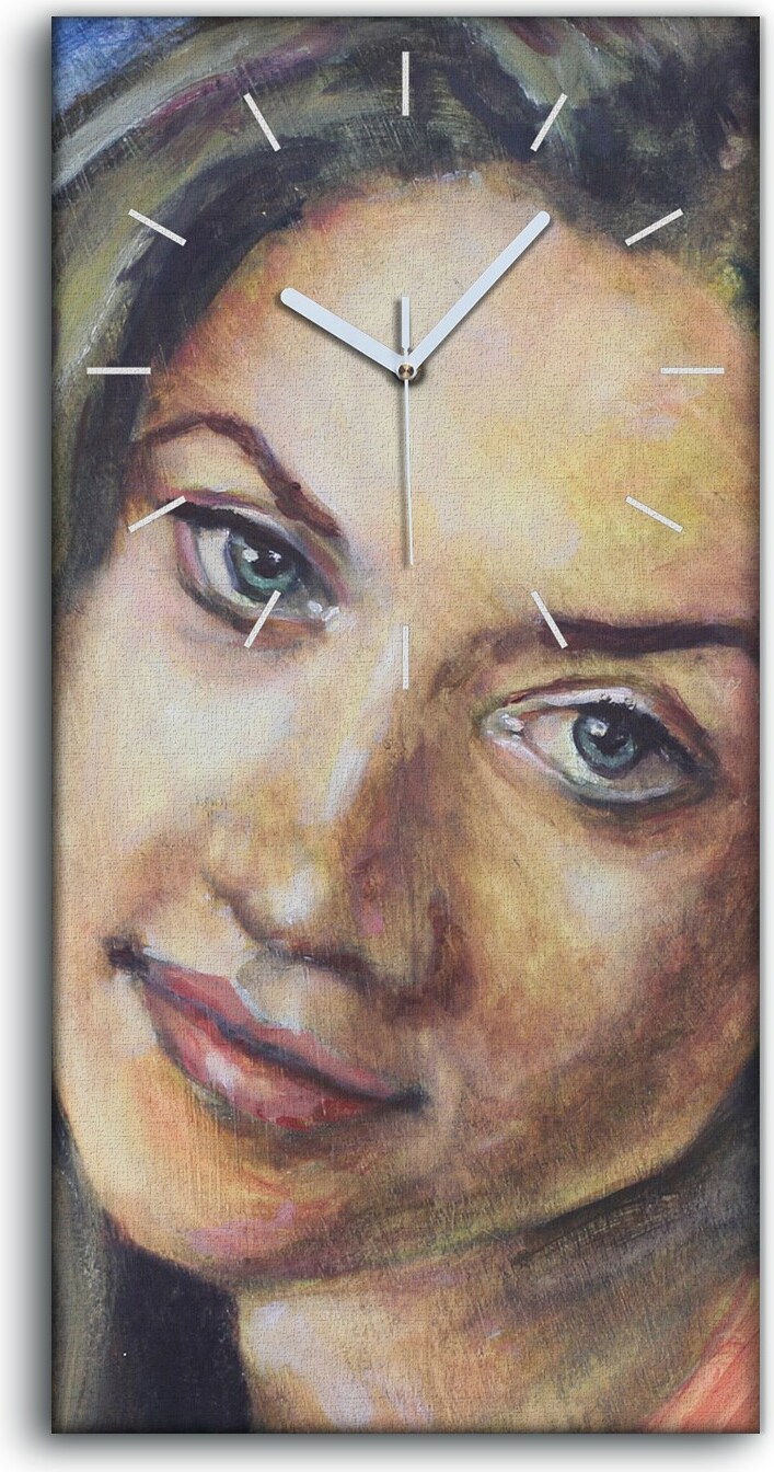 coloray Dekor Leinwand Uhr Wandbilder Quarz 30x60 Gemälde Frau porträtiert groß e Augen - weiße Hände zcv-102847102-30x60-b