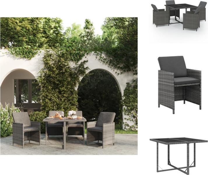 vidaXL 5-dielny záhradný jedálenský set s vankúšmi polyratan sivý - Záhradný nábytok sety