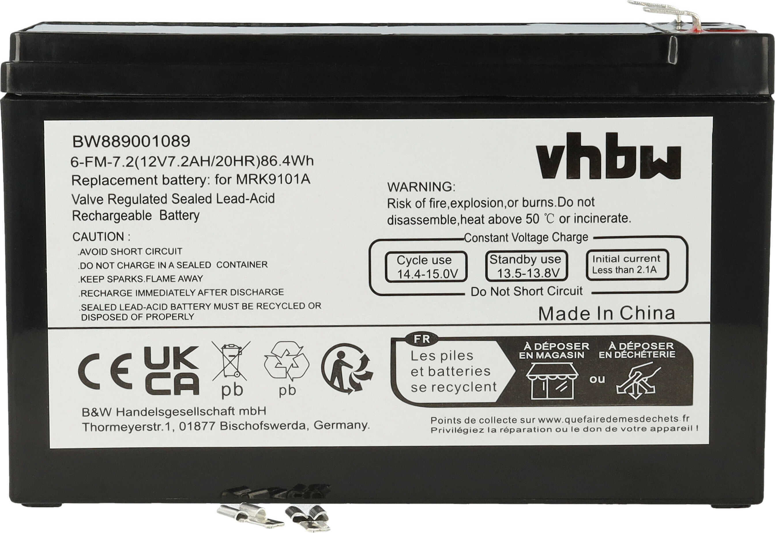 vhbw Akku kompatibel mit APC Back UPS ES700, Back UPS 650, Back UPS 700, Back UPS 550 USV (7200 mAh, 12 V, AGM) 178560540-1