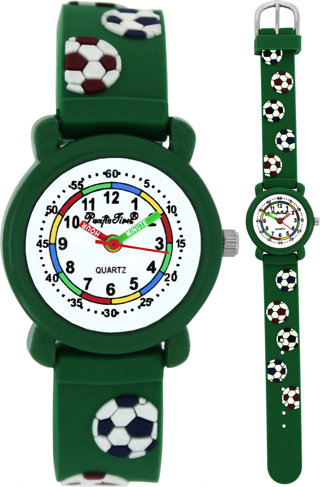 Pacific Time Kinder Armbanduhr Jungen Lernuhr Fußball grün 20271