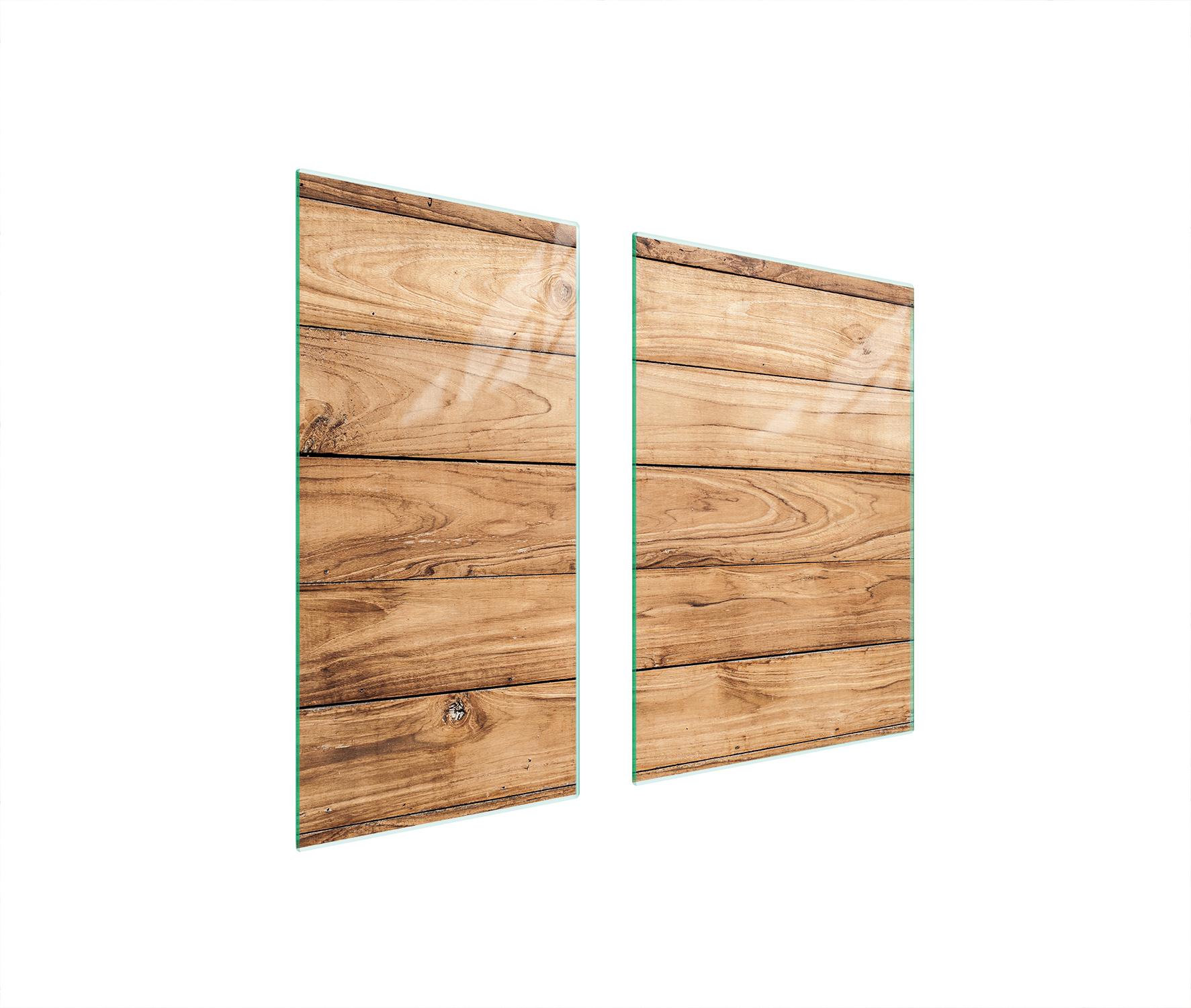 TMK ArtDeko Herdabdeckplatten 2 teilig 75x52 Ceranfeld Abdeckung Glas Schneidebrett Holz Braun GLASSCHUTZPLATTE 75x52 HOLZ