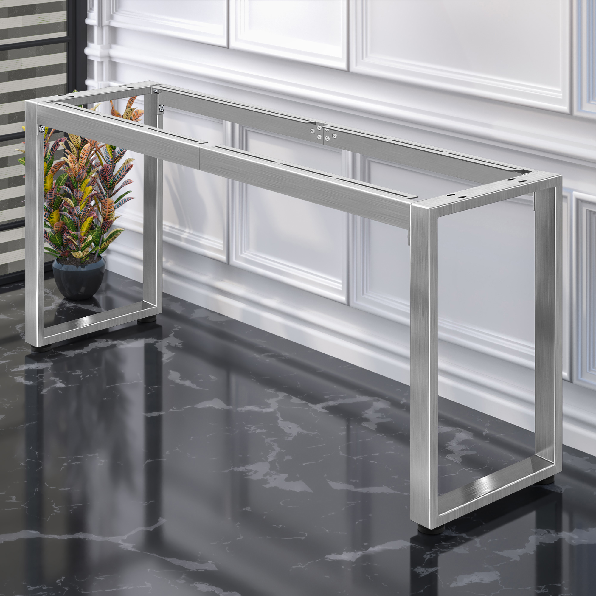 GGM Moebel International MORENA | Stehtischgestell L: B:H 183 x 60 x 105cm | 8cm | Edelstahl | Gastro Stehtischgestell, Bistro Stehtischgestell, Stehtischgestell, Kufen MorenaV183.2G60.8.105.E