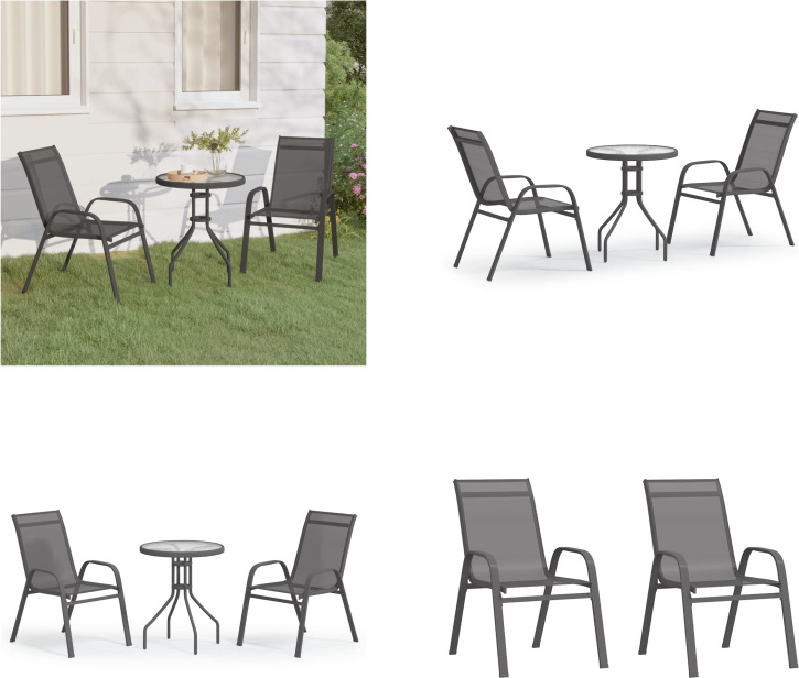 vidaXL 3 ks záhradný bistro set sivý - Bistro set - Bistro sety - Záhradný bistro set - Set nábytku na terasu