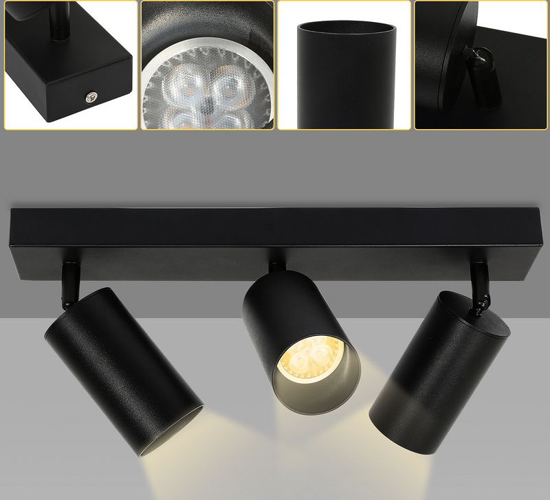 Clanmacy LED Spotleuchte schwenkbar Deckenleuchte Wandleuchte für Wohnzimmer, Küche, Esszimmer Einzelkopfstrahler 3x GU10 Fassung RL-HG7376-1-GDa