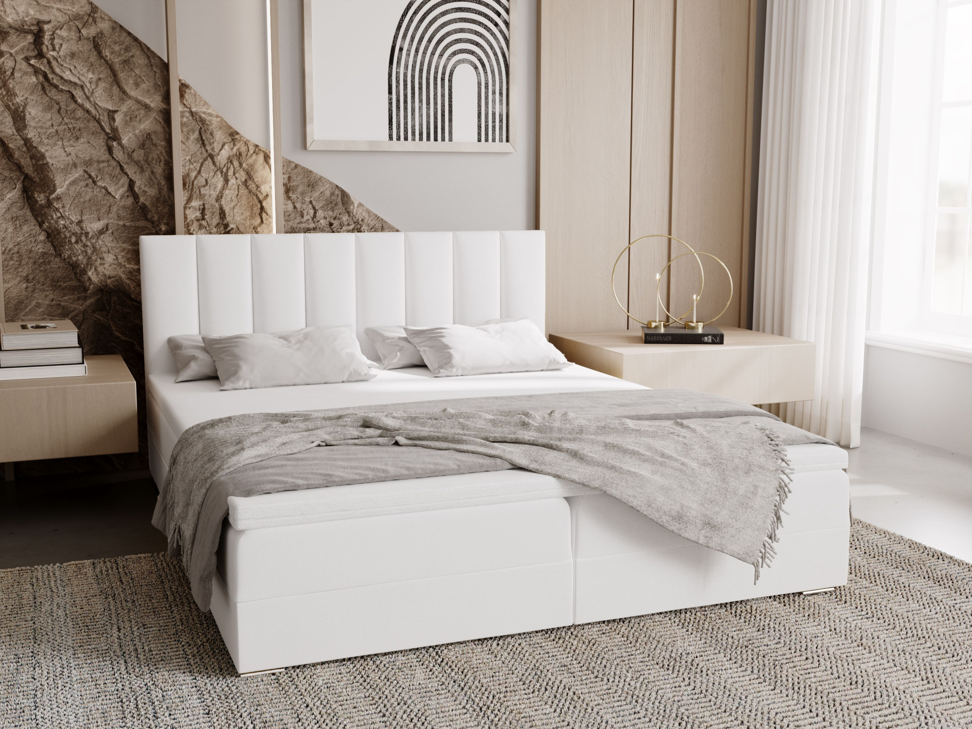 Čalúnená posteľ 180x200 ELSIE 4 s úložným priestorom - biela