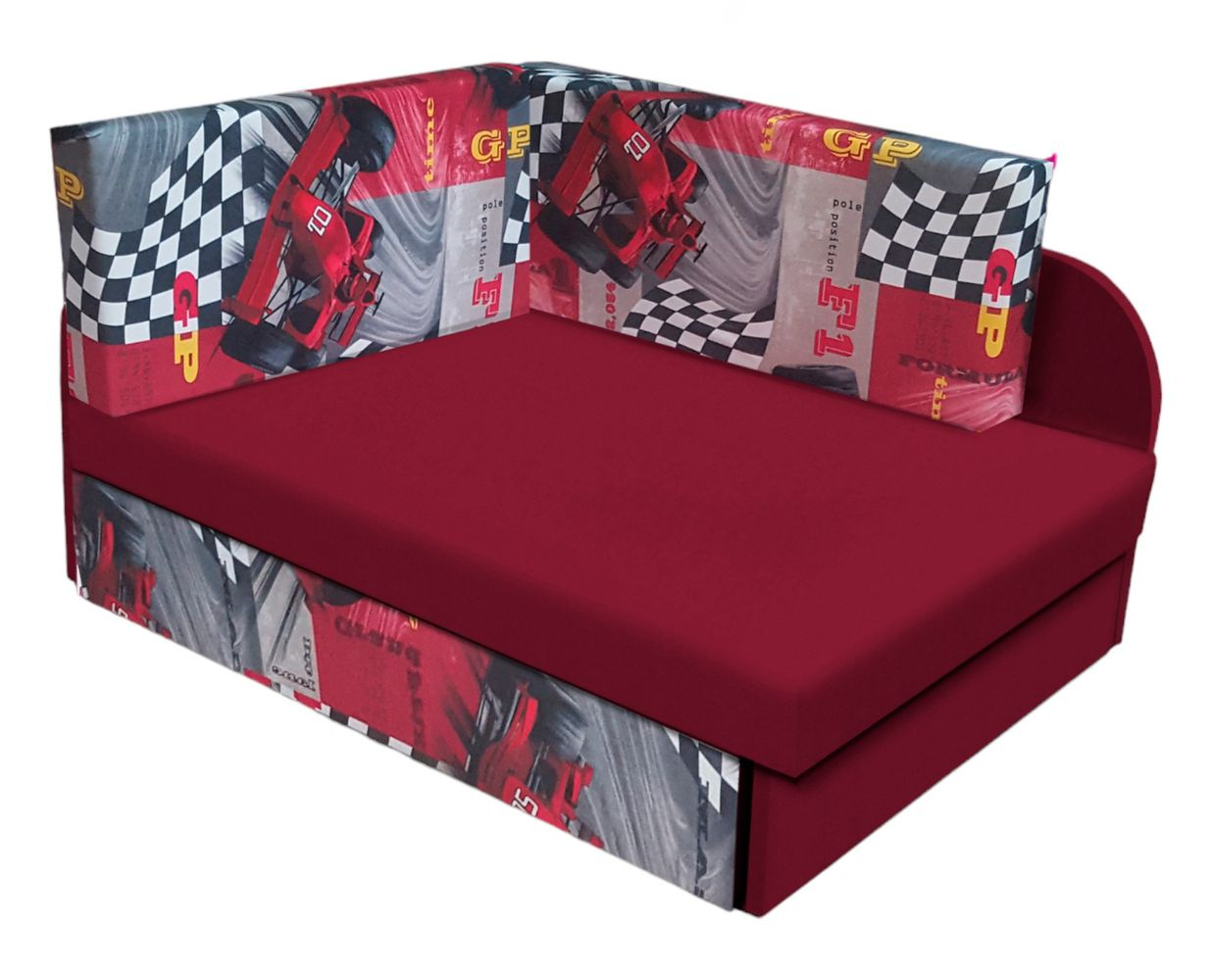 VENETI Kinderschlafsofa FATAJA - rot / Muster 4 060-02-00096