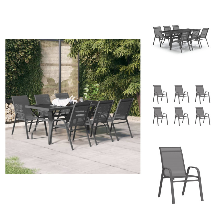 vidaXL 7-dielny záhradný jedálenský set sivý a čierny - Záhradné nábytkové zostavy