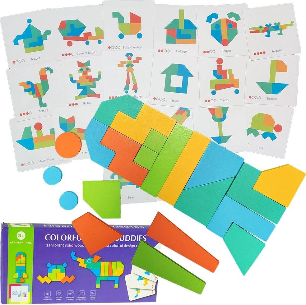 KinderSafe Buntes Lernpuzzle aus Holz mit Mosaikblöcken