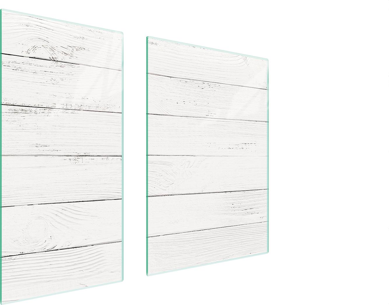 TMK ArtDeko Herdabdeckplatten 2 teilig 75x52 Ceranfeld Abdeckung Glas Schneidebrett Holz Weiß