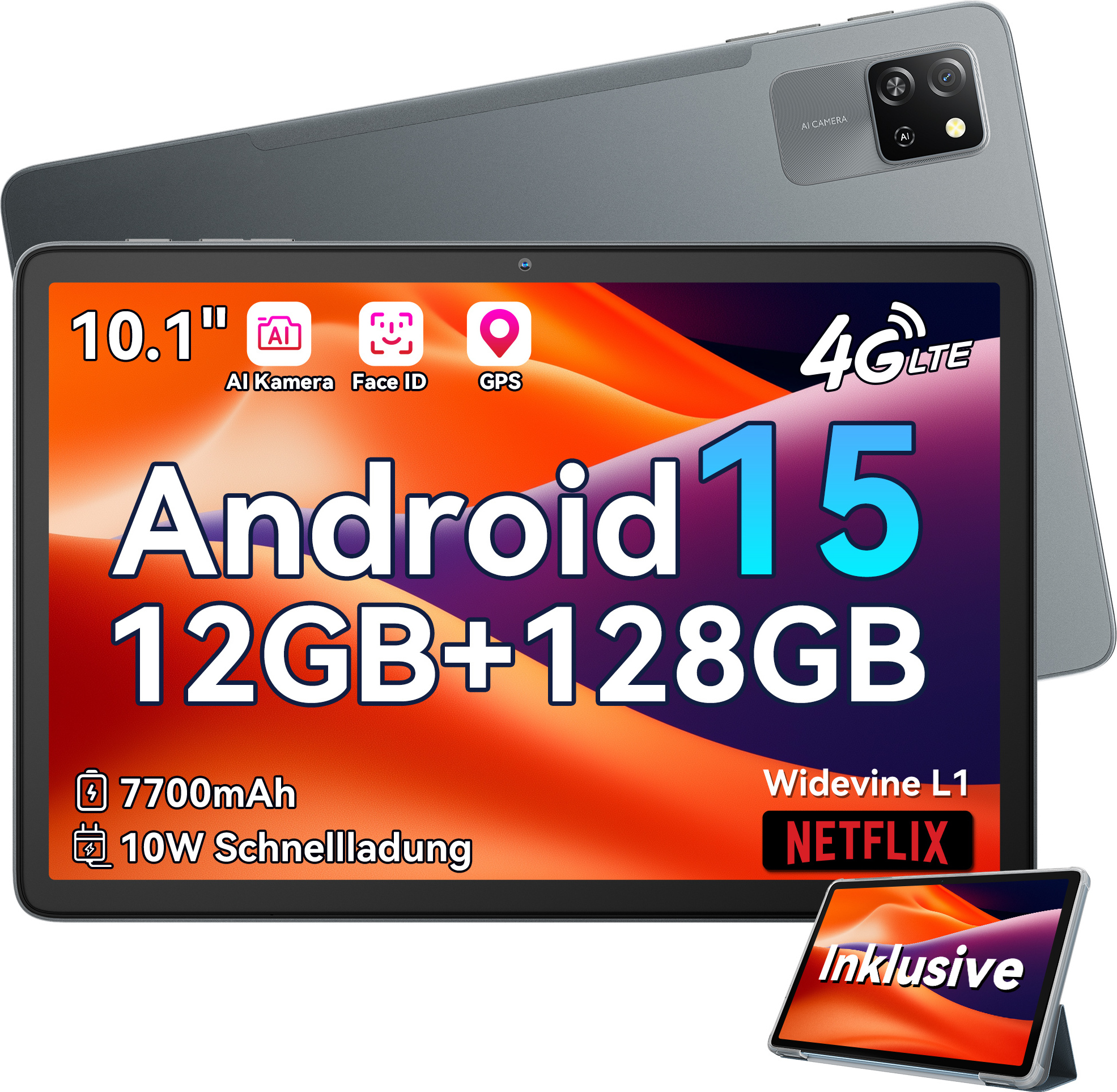 Blackview Tab 60 Pro Tablet Android 15, 12GB RAM + 128GB ROM/2TB TF, Tablet 10 Zoll mit Widevine L1, Unisoc T606 Octa-core Gaming Tablet, Dual 4G SIM