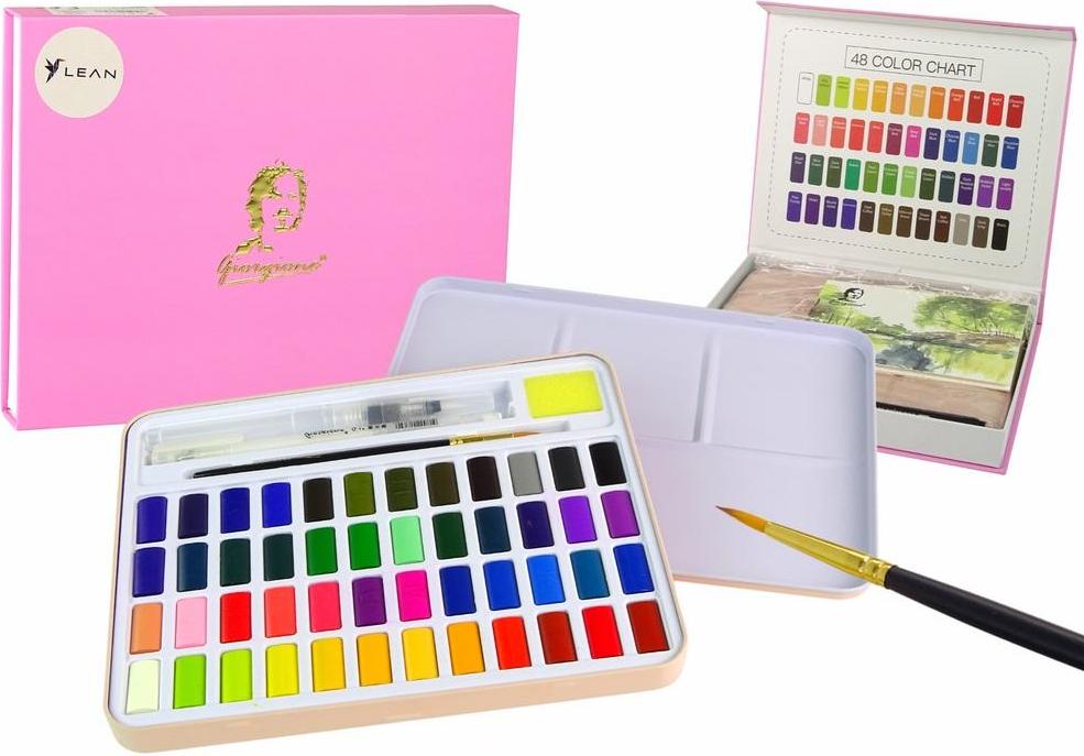 Leantoys Artist Set 48 Aquarellfarben Zubehör Künstlerset mit 48 Aquarellfarben und Zubehör