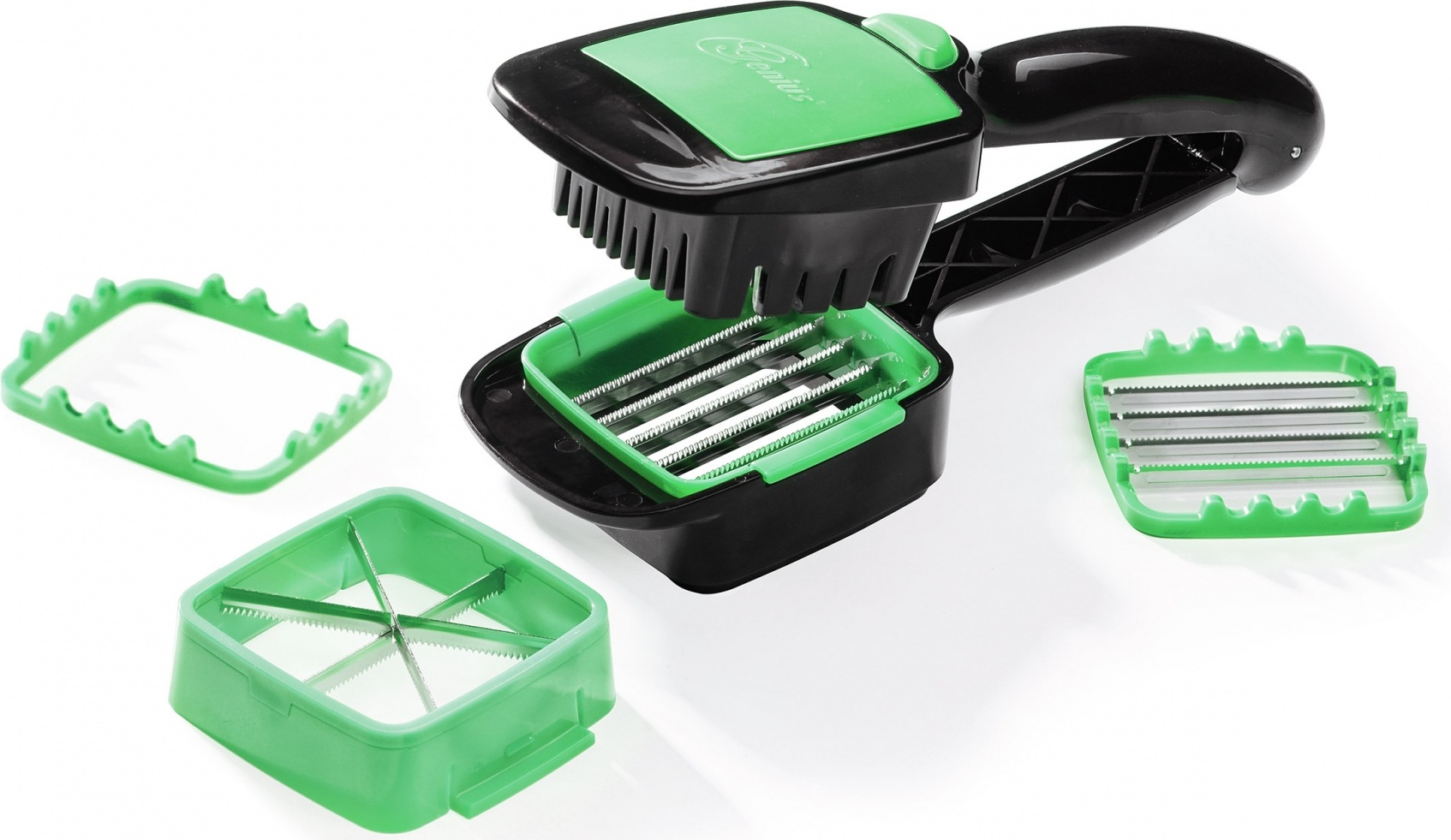 Genius Nicer Dicer Quick - Gemüseschneider, Schneidegerät, 5-tlg. Set, Würfelschneider, Scheibenschneider, Handschneidegerät A34117