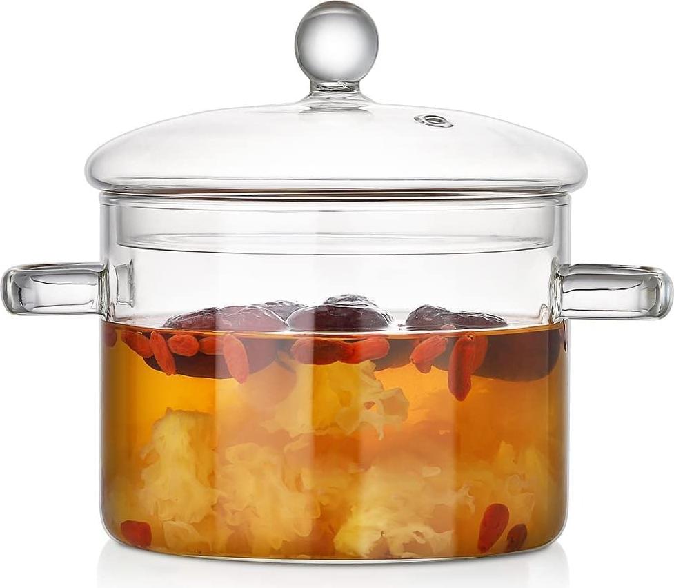 RPSTrading Glas Suppentopf Mit Deckel Hitzebeständiger Haushalts-Kochtopf Aus Hochwertigem Borosilikatglas Transparenter Zweiohriger Topf Für Suppe Babynahrung Und Instantnudeln 1900 Ml KC-RPGQ260302AMZ226