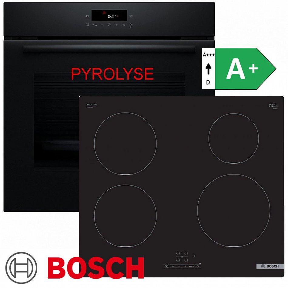 Herdset Induktion Pyrolyse-Selbstreinigung Autark Bosch Einbau Backofen + Kochfeld Induktion Neu HBA571 + PUE611